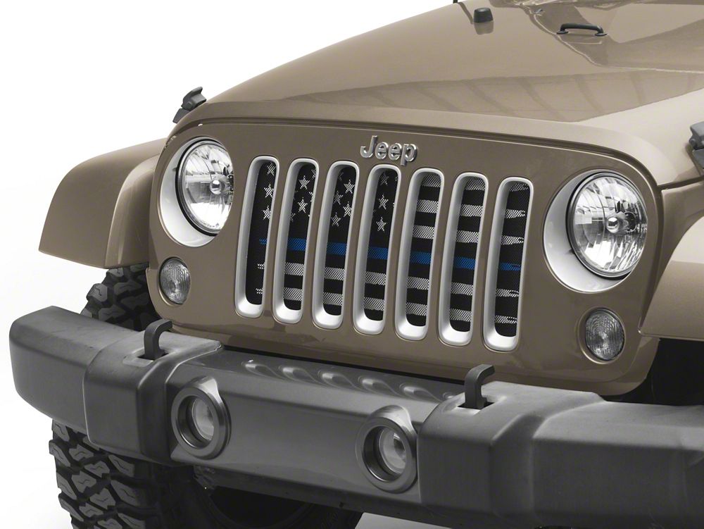 RedRock American Flag V2 Grille Insert; Blue and White (07-18 Jeep Wrangler JK)