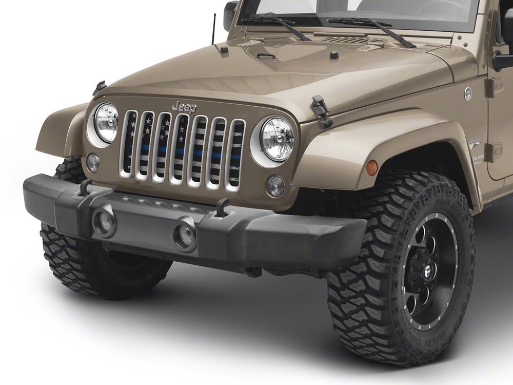 RedRock American Flag V2 Grille Insert; Blue and White (07-18 Jeep Wrangler JK)