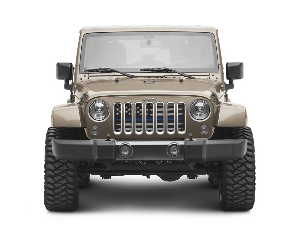RedRock American Flag V2 Grille Insert; Blue and White (07-18 Jeep Wrangler JK)