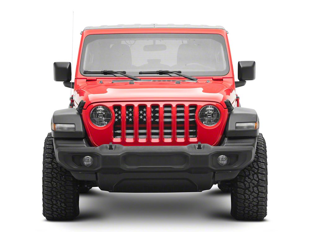 RedRock American Flag V2 Grille Insert; Red and White (18-25 Jeep Wrangler JL, Excluding Rubicon 392)