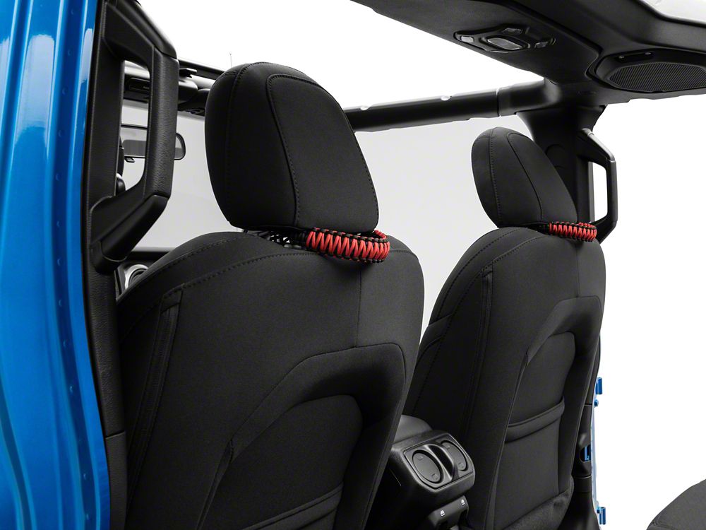 RedRock Headrest Paracord Grab Handles; Black and Red (20-25 Jeep Gladiator JT)
