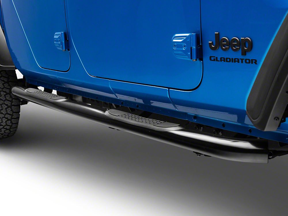 RedRock 3-Inch Round Side Step Bars; Semi-Gloss Black (20-25 Jeep Gladiator JT)