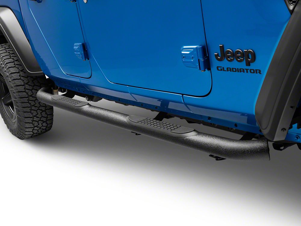 RedRock 3-Inch Round Side Step Bars; Textured Black (20-25 Jeep Gladiator JT)