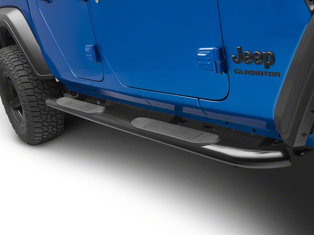 RedRock 4-Inch Oval Curved Side Step Bars; Semi-Gloss Black (20-25 Jeep Gladiator JT)