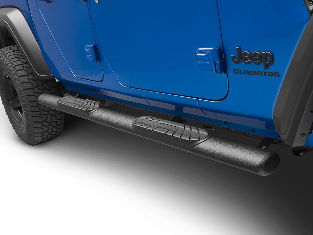 RedRock 4-Inch Oval Straight Side Step Bars; Textured Black (20-25 Jeep Gladiator JT)