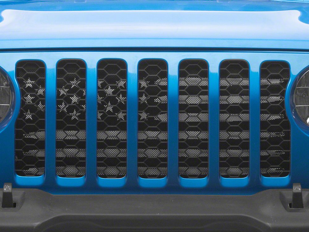 RedRock American Flag V2 Grille Insert; Black and White (20-25 Jeep Gladiator JT, Excluding Mojave)