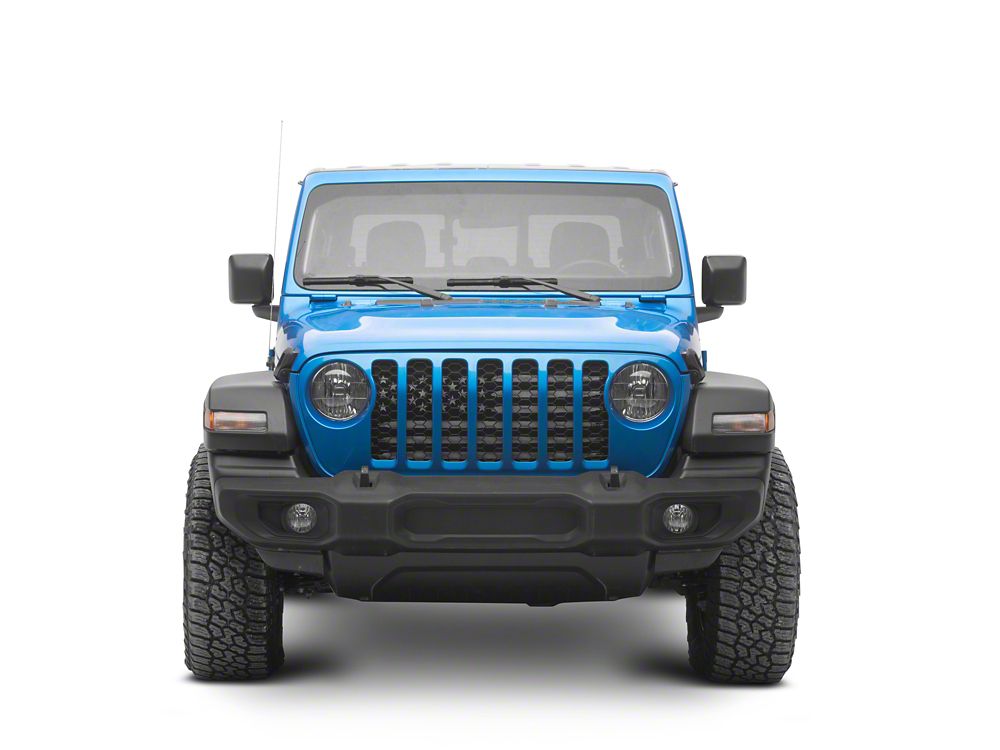 RedRock American Flag V2 Grille Insert; Black and White (20-25 Jeep Gladiator JT, Excluding Mojave)
