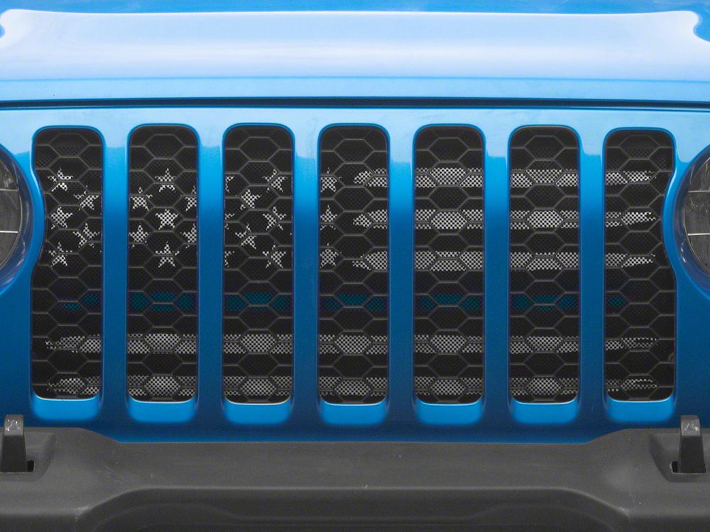 RedRock American Flag V2 Grille Insert; Blue and White (20-25 Jeep Gladiator JT, Excluding Mojave)