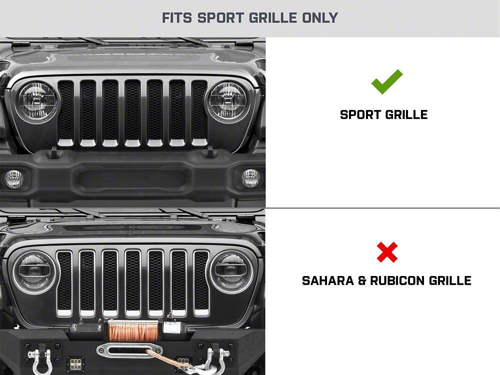 RedRock Front Grille Inserts; Black (18-23 Jeep Wrangler JL Sport w/o TrailCam)