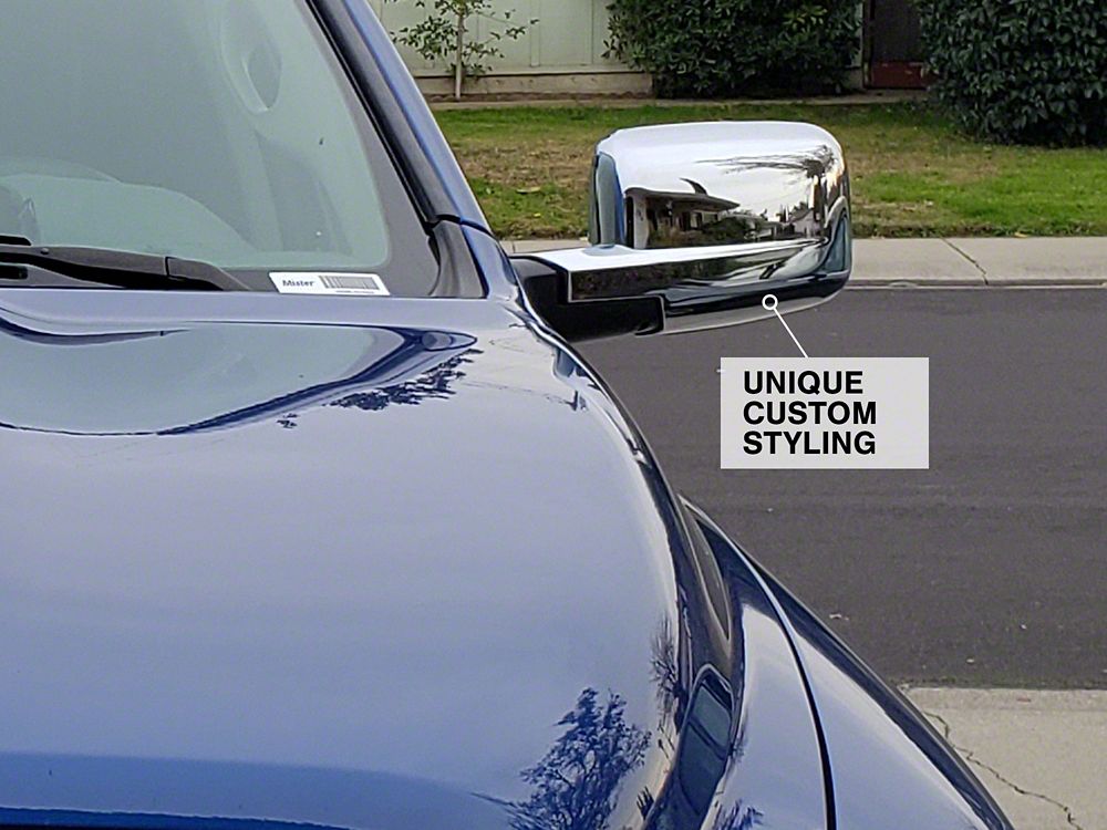 RedRock Mirror Covers without Turn Signal Light Cutout; Chrome (09-18 RAM 1500)