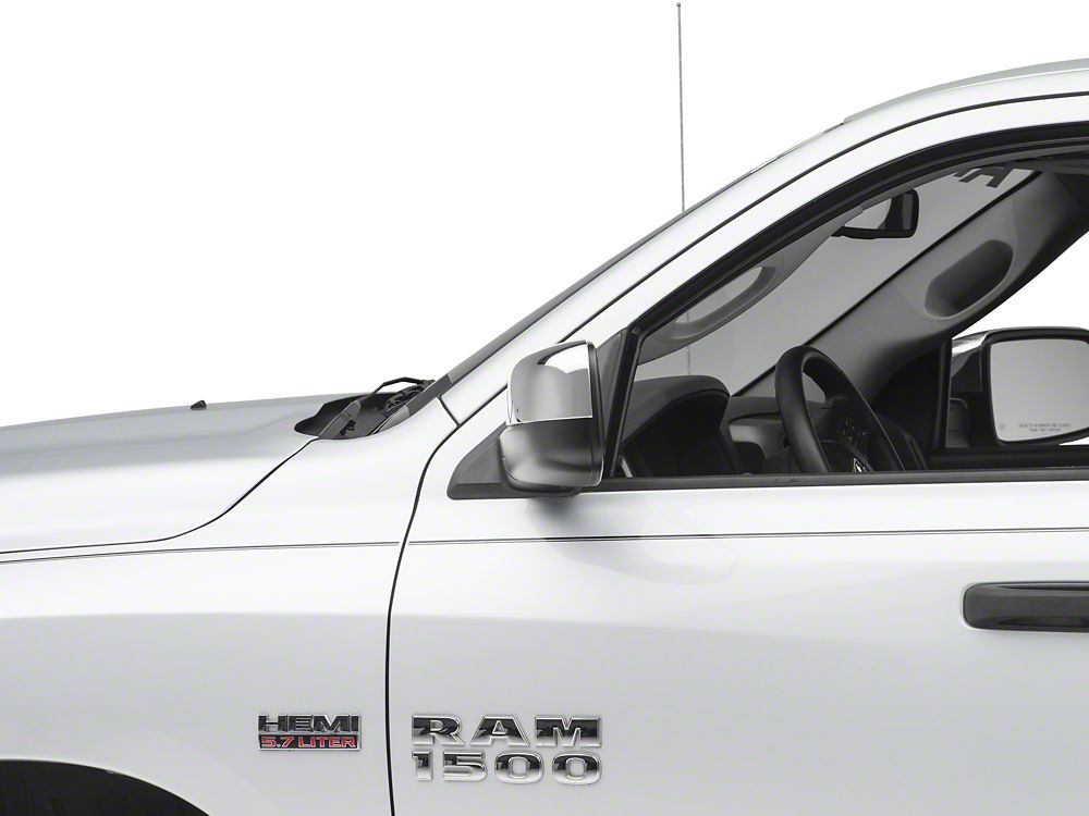 RedRock Top Half Mirror Covers without Turn Signal Light Cutout; Chrome (09-18 RAM 1500)