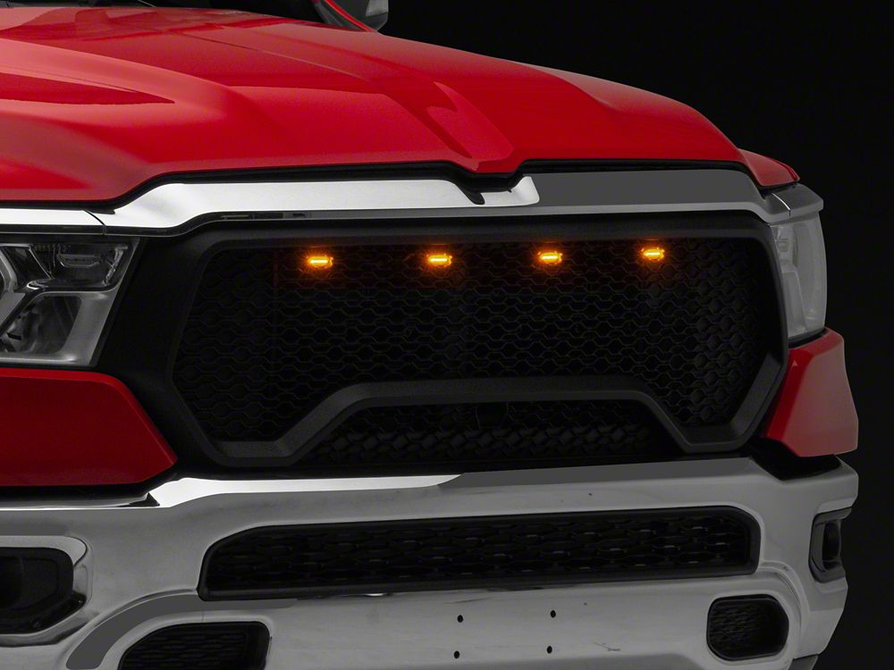 RedRock Rebel Style Upper Replacement Grille with LED DRL; Matte Black (19-24 RAM 1500 Big Horn, Laramie, Lone Star, Tradesman, Excluding Classic)