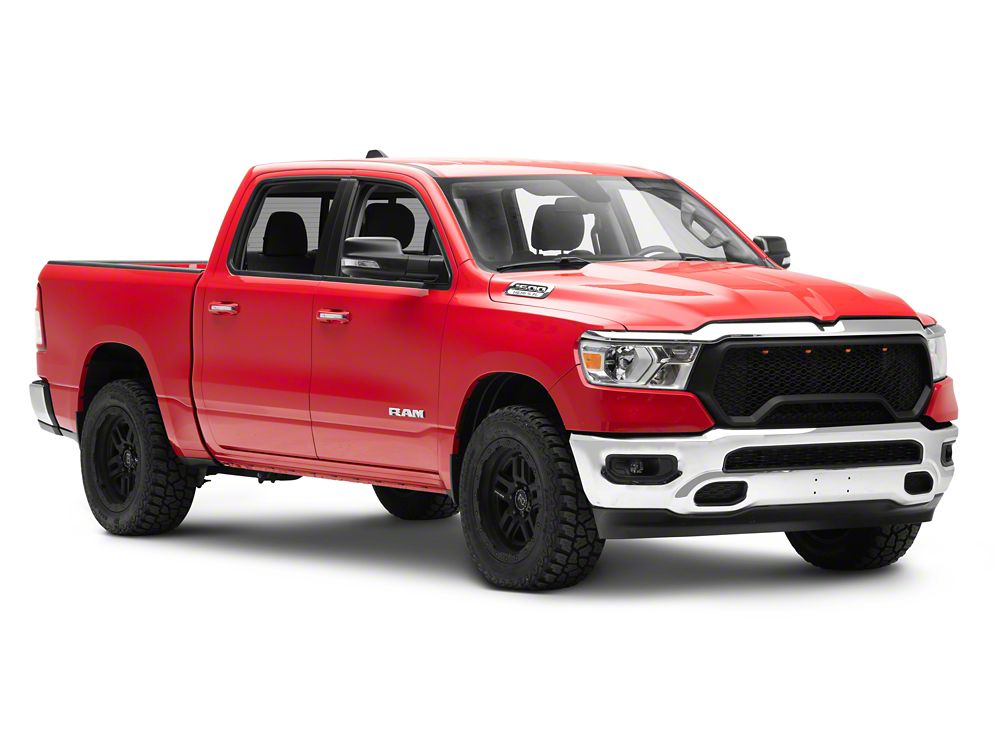 RedRock Rebel Style Upper Replacement Grille with LED DRL; Matte Black (19-24 RAM 1500 Big Horn, Laramie, Lone Star, Tradesman, Excluding Classic)