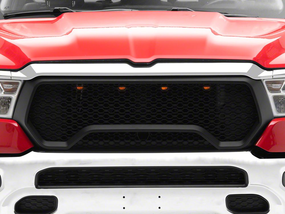RedRock Rebel Style Upper Replacement Grille with LED DRL; Matte Black (19-24 RAM 1500 Big Horn, Laramie, Lone Star, Tradesman, Excluding Classic)