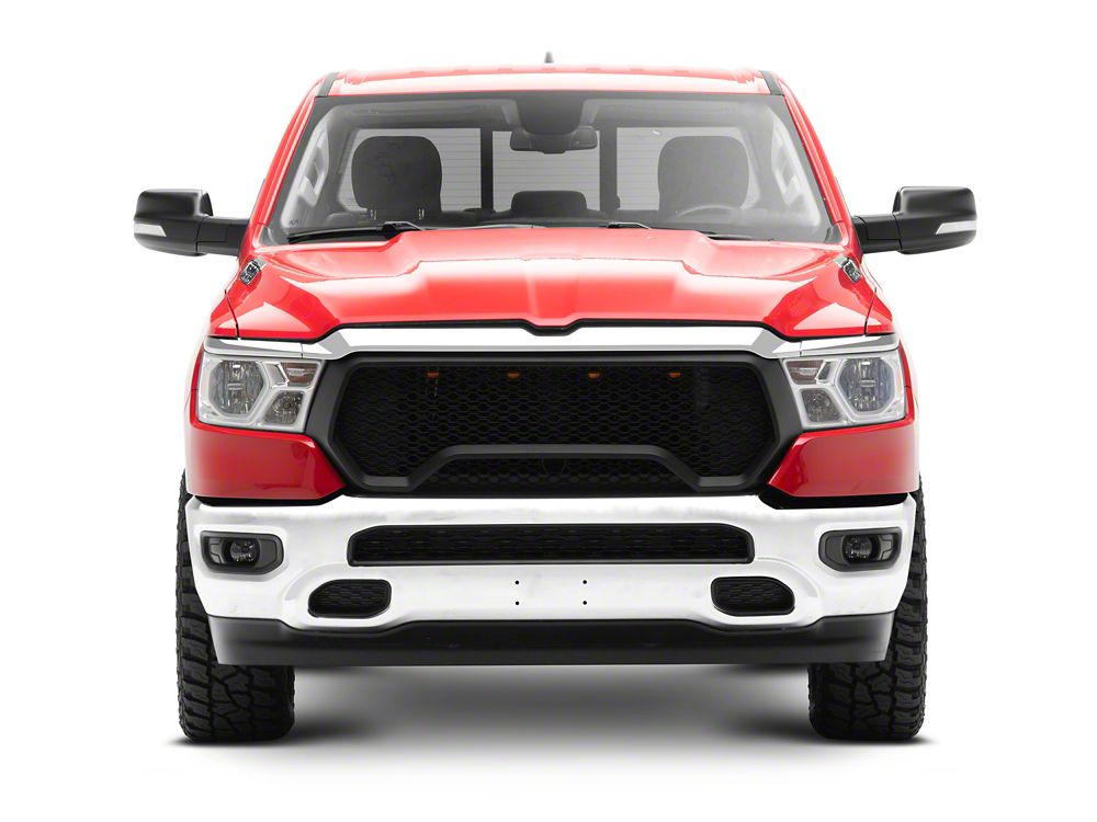 RedRock Rebel Style Upper Replacement Grille with LED DRL; Matte Black (19-24 RAM 1500 Big Horn, Laramie, Lone Star, Tradesman, Excluding Classic)