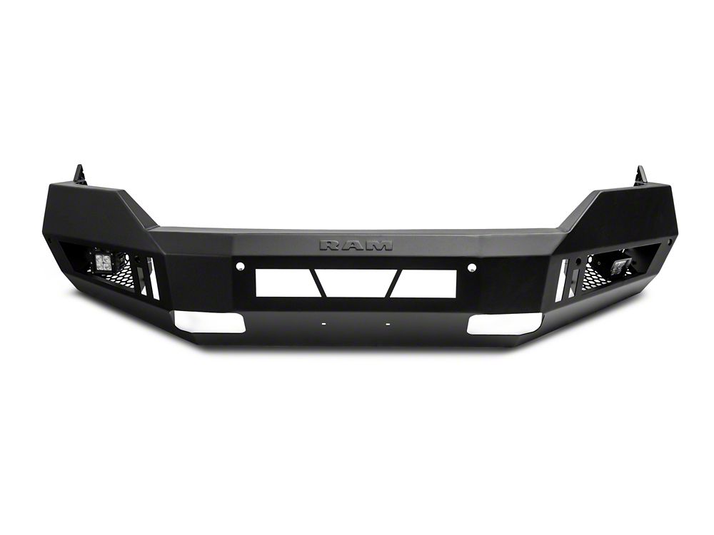 RAM Licensed by RedRock Extreme HD Front Bumper with LED Fog Lights and RAM Logo; Textured Black (13-18 RAM 1500, Excluding Rebel)