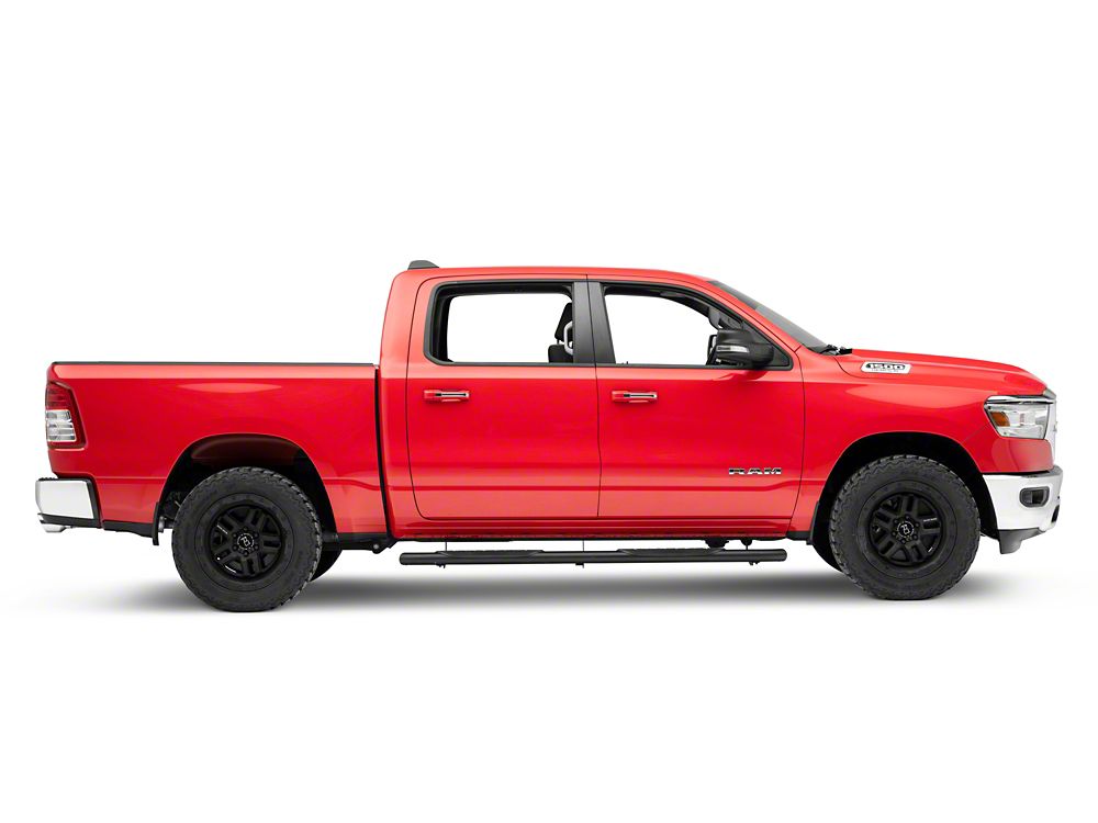RAM Licensed by RedRock 5-Inch Oval Bent End Side Step Bars with Ram Logo; Textured Black (09-18 RAM 1500 Crew Cab)