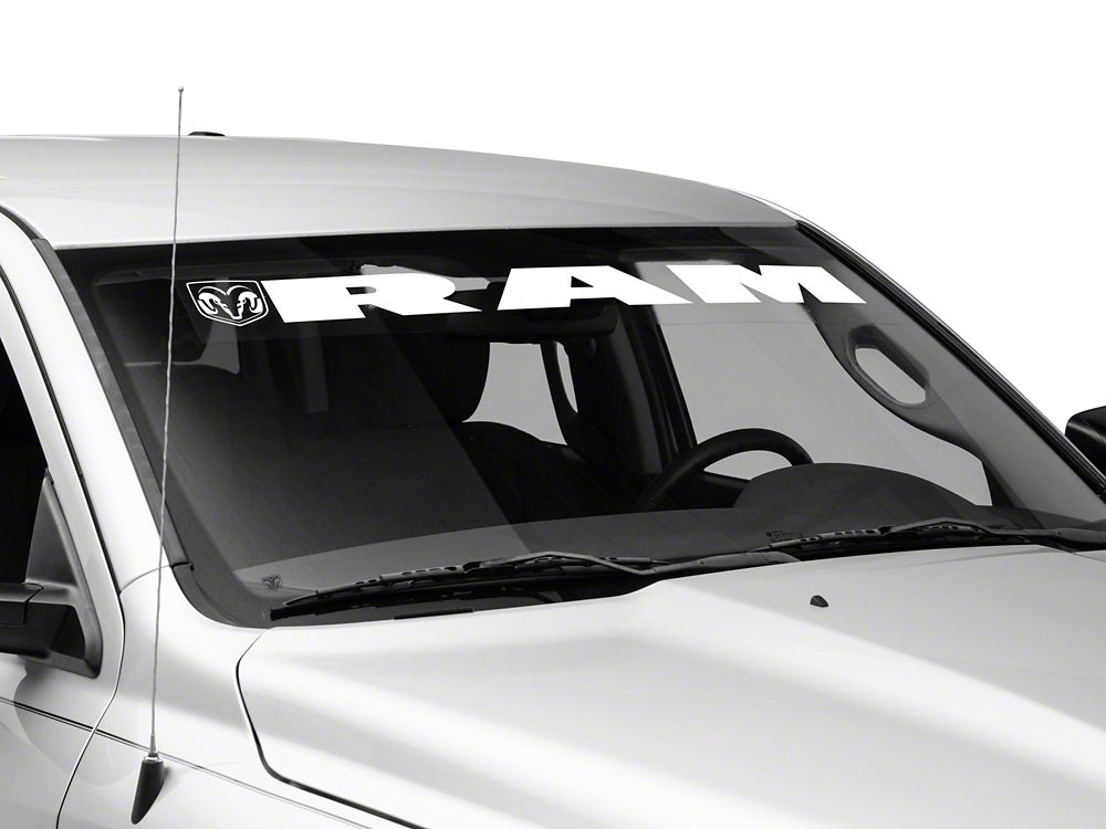 RAM Licensed by RedRock RAM with Head and Logo Windshield Banner; White (02-18 RAM 1500)