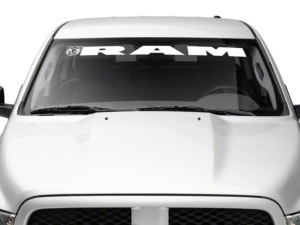 RAM Licensed by RedRock RAM with Head and Logo Windshield Banner; White (02-18 RAM 1500)