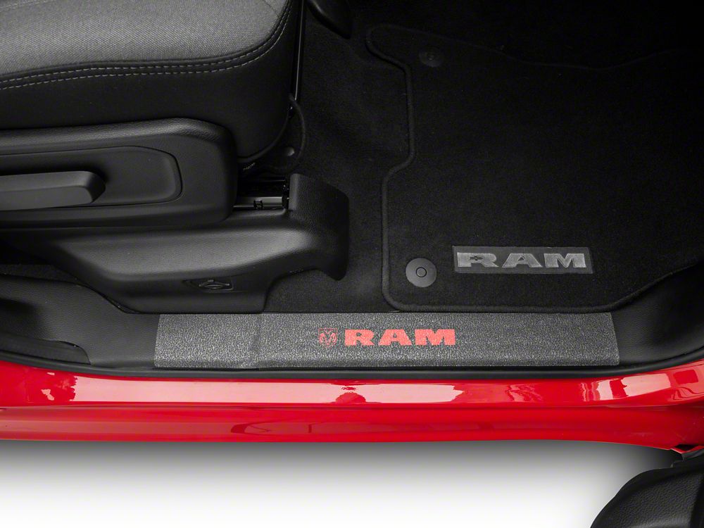 RAM Licensed by RedRock Door Sill Body Shield Decal; Red (02-18 RAM 1500)