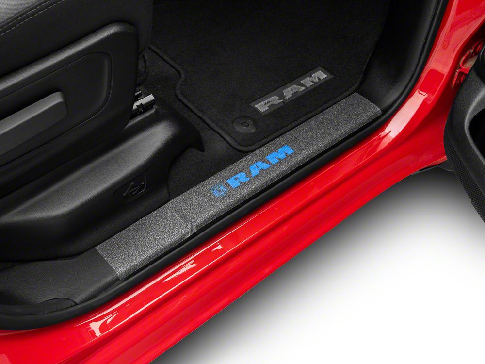 RAM Licensed by RedRock Door Sill Body Shield Decal; Blue (02-18 RAM 1500)