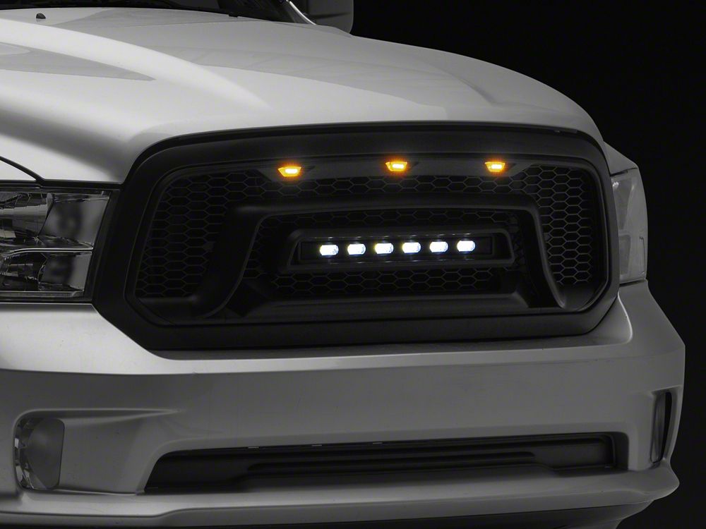 RedRock Armor Upper Replacement Grille with LED Off Road Lights and DRL (13-18 RAM 1500, Excluding Rebel)