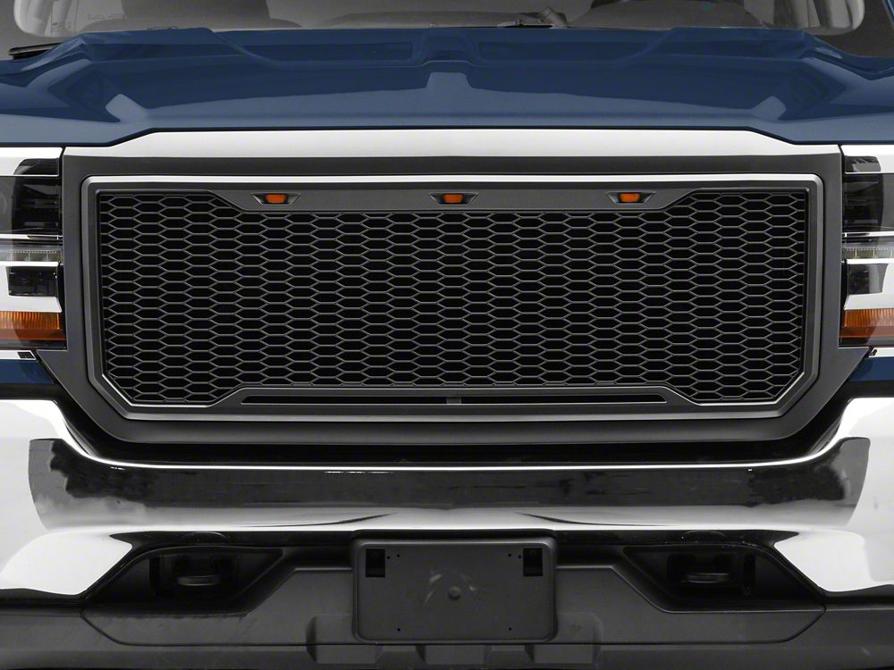 RedRock Baja Upper Replacement Grille with LED Lighting; Charcoal (16-18 Silverado 1500)