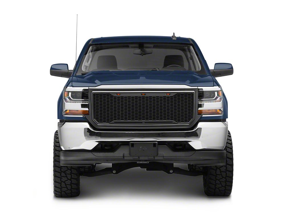 RedRock Baja Upper Replacement Grille with LED Lighting; Charcoal (16-18 Silverado 1500)