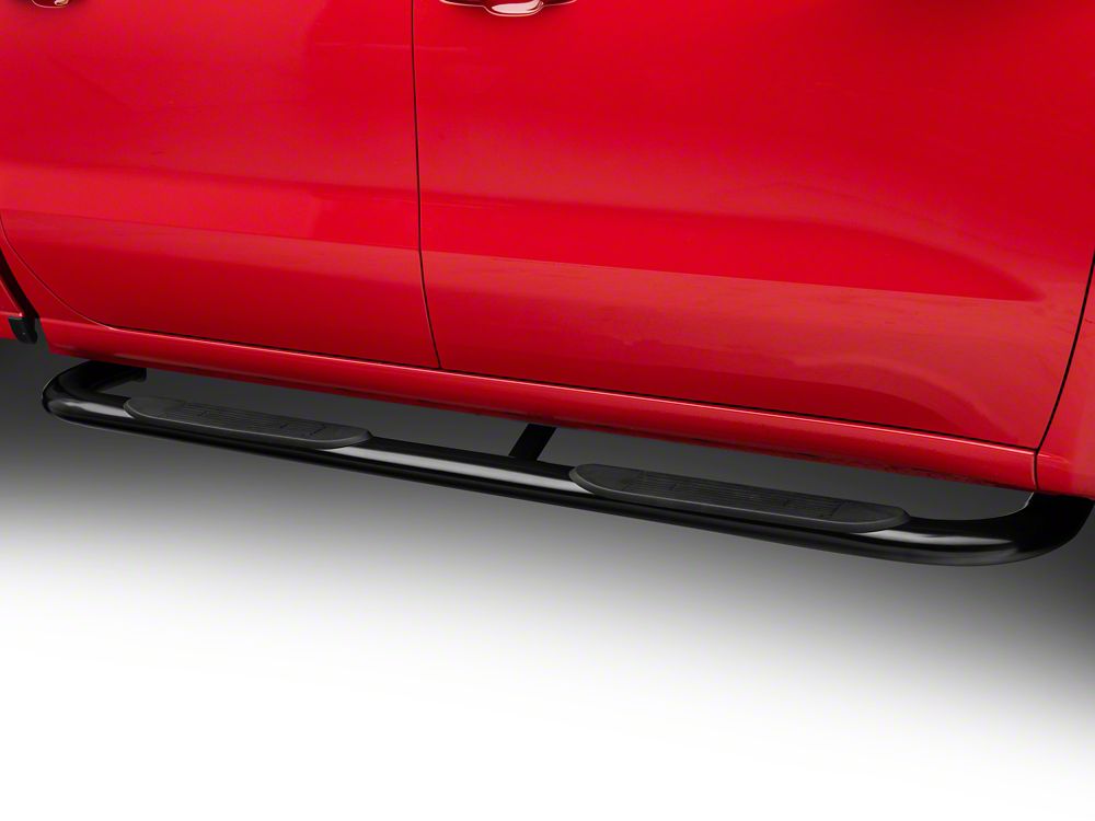 RedRock 4-Inch Oval Bent End Side Step Bars; Black (19-25 Silverado 1500 Crew Cab)