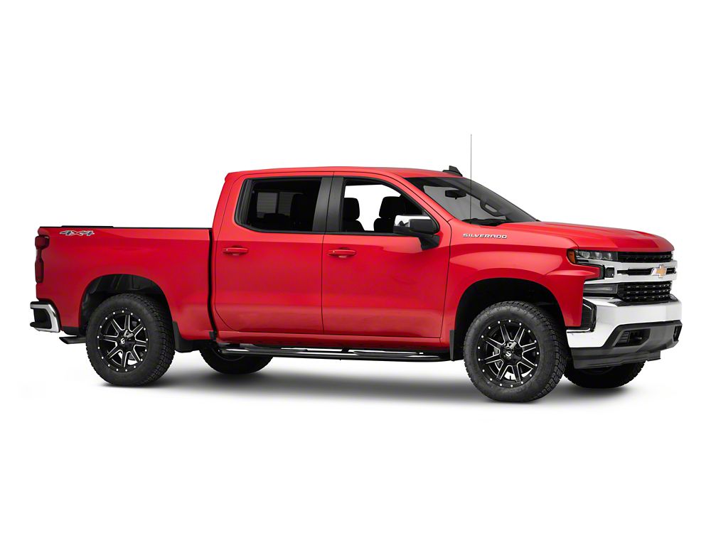 RedRock 4-Inch Oval Bent End Side Step Bars; Black (19-25 Silverado 1500 Crew Cab)
