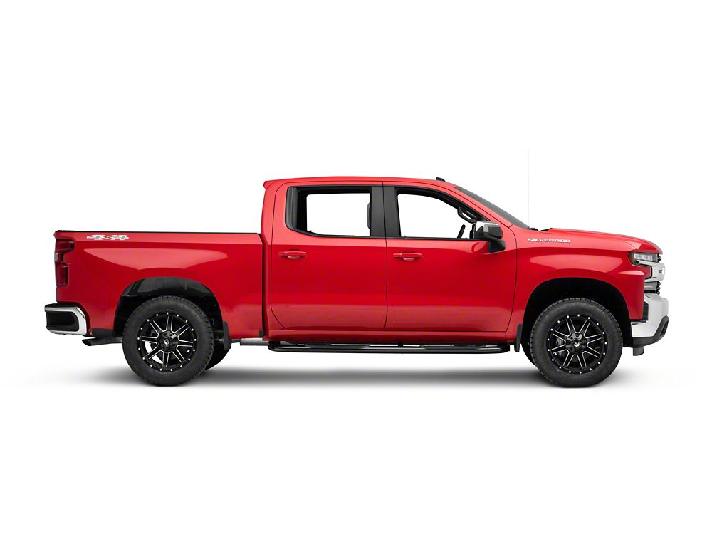 RedRock 4-Inch Oval Bent End Side Step Bars; Black (19-25 Silverado 1500 Crew Cab)