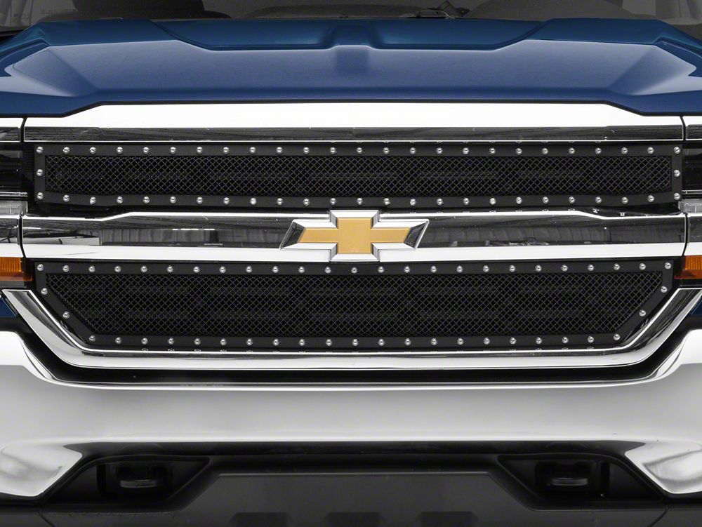 RedRock Wire Mesh Upper Overlay Grille with Rivets; Black (16-18 Silverado 1500 w/o Z71 Package)
