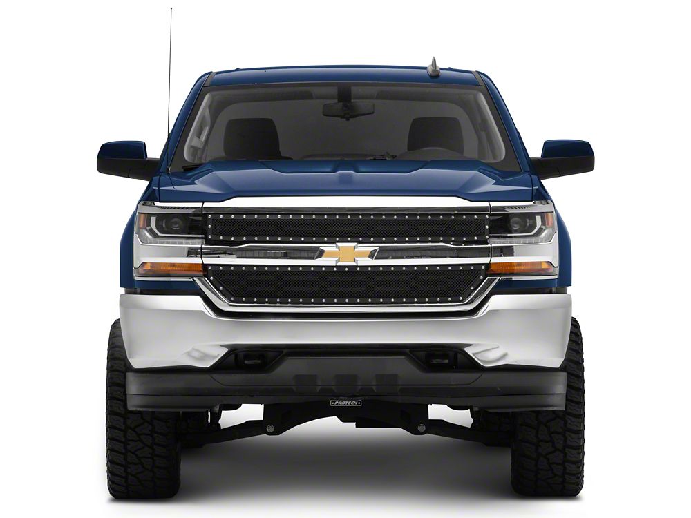 RedRock Wire Mesh Upper Overlay Grille with Rivets; Black (16-18 Silverado 1500 w/o Z71 Package)