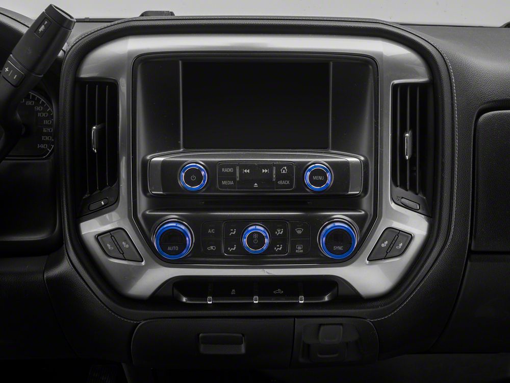 RedRock Billet Interior Knob Cover Kit; Blue (14-18 Silverado 1500)