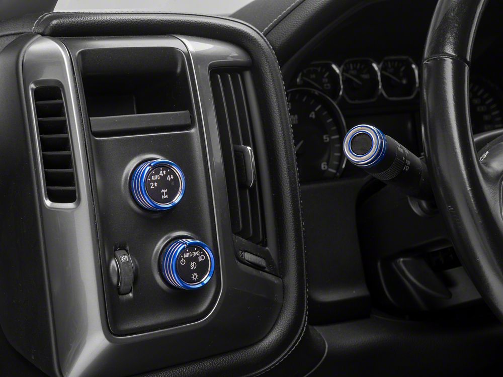 RedRock Billet Interior Knob Cover Kit; Blue (14-18 Silverado 1500)