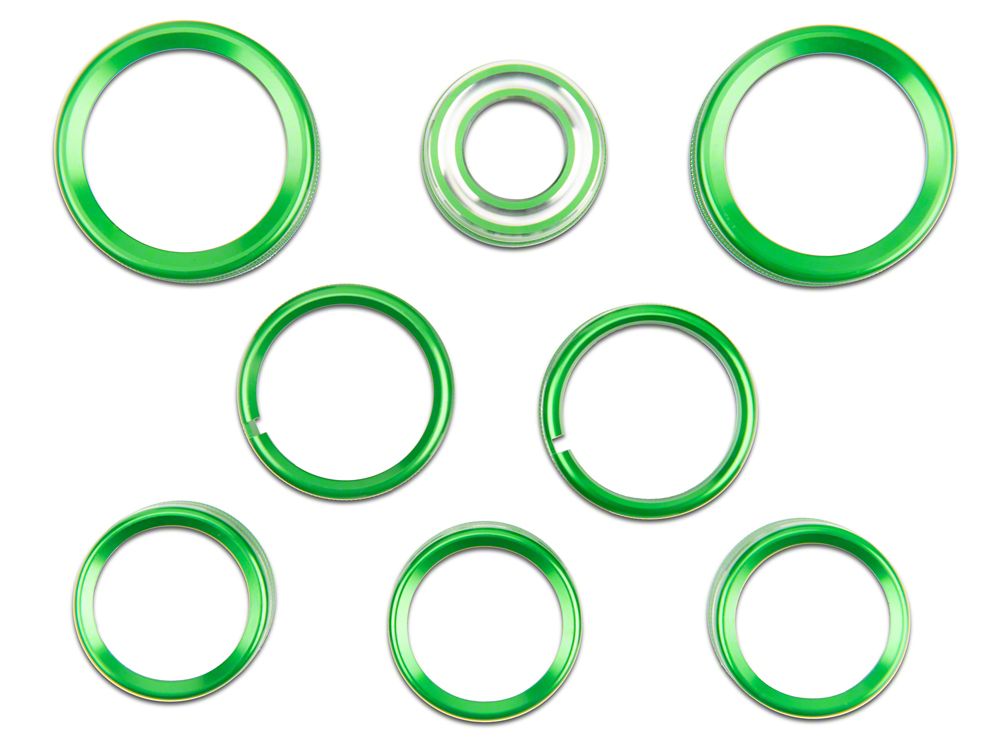 RedRock Billet Interior Knob Cover Kit; Green (14-18 Silverado 1500)