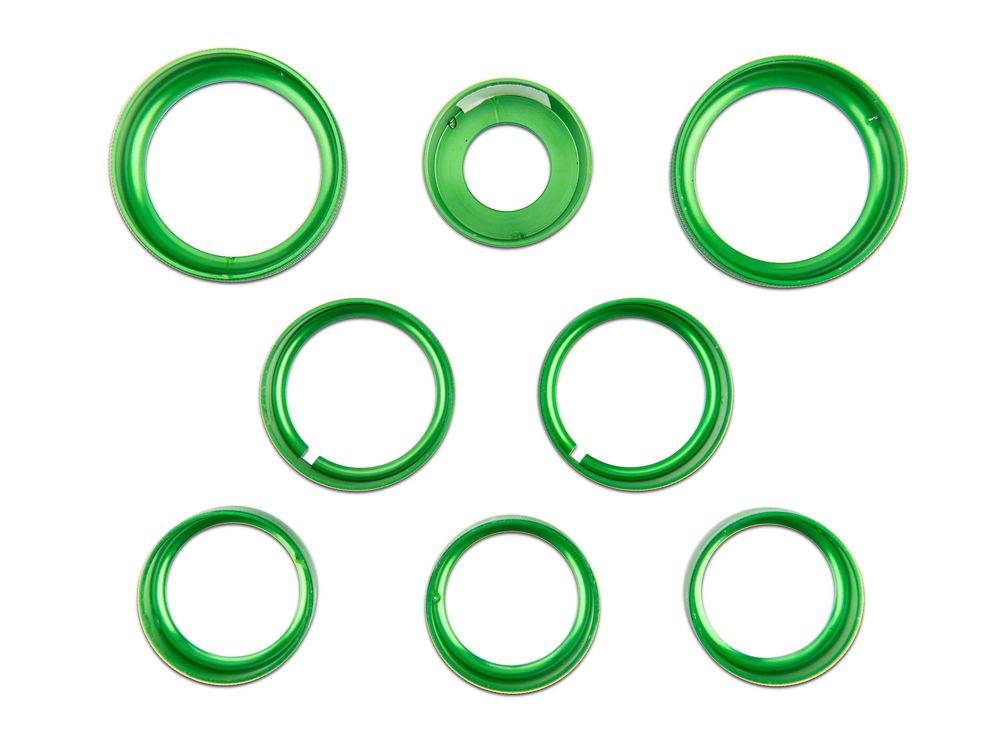 RedRock Billet Interior Knob Cover Kit; Green (14-18 Silverado 1500)