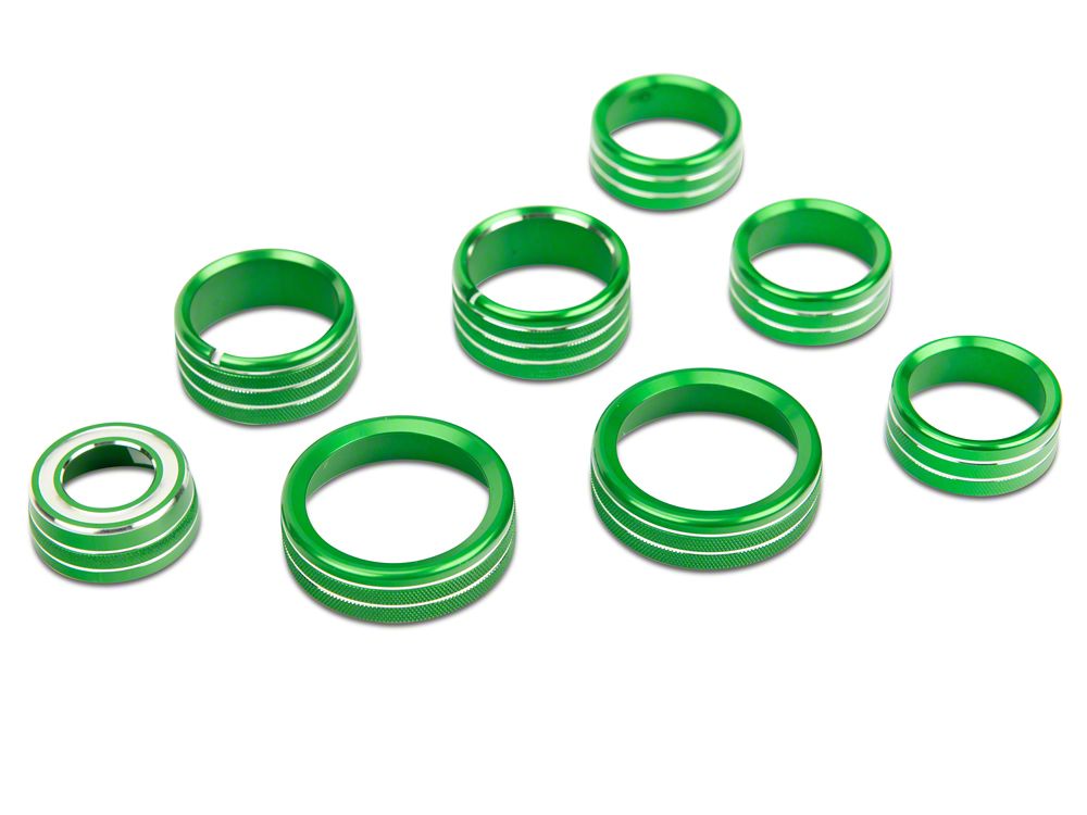 RedRock Billet Interior Knob Cover Kit; Green (14-18 Silverado 1500)