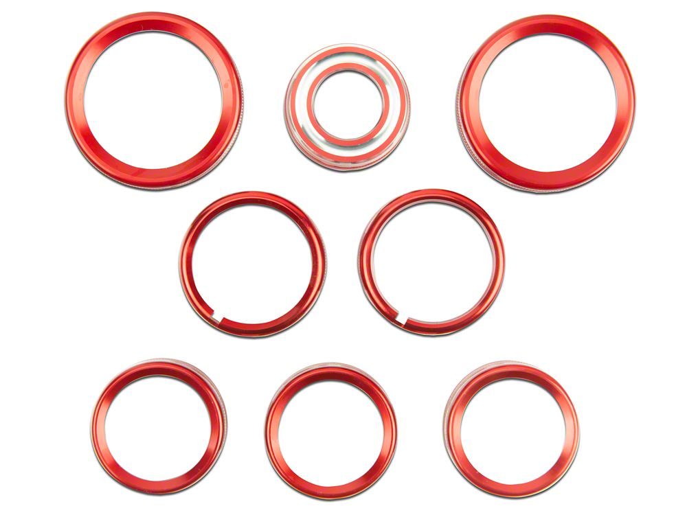 RedRock Billet Interior Knob Cover Kit; Red (14-18 Silverado 1500)