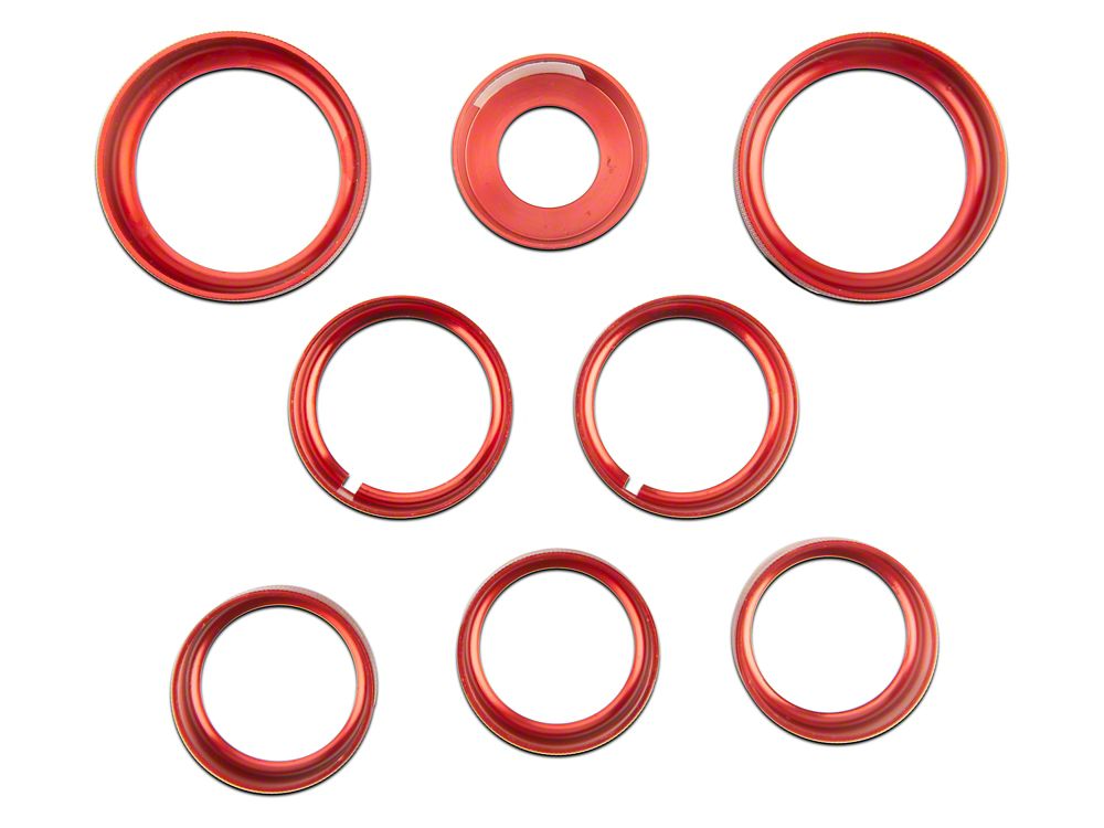 RedRock Billet Interior Knob Cover Kit; Red (14-18 Silverado 1500)
