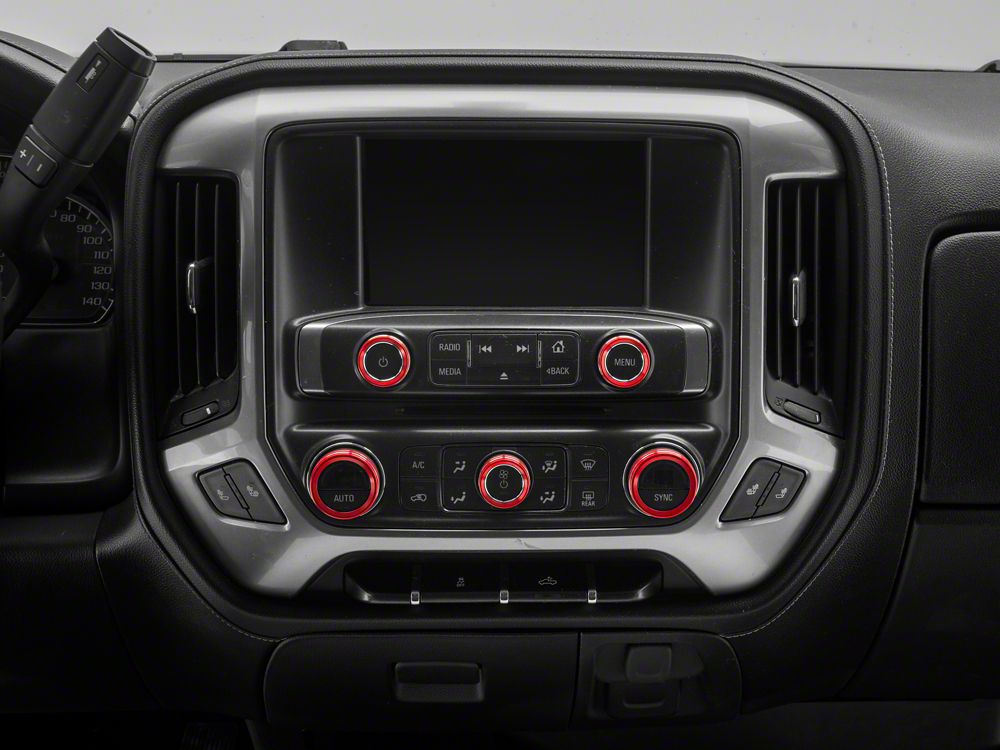 RedRock Billet Interior Knob Cover Kit; Red (14-18 Silverado 1500)