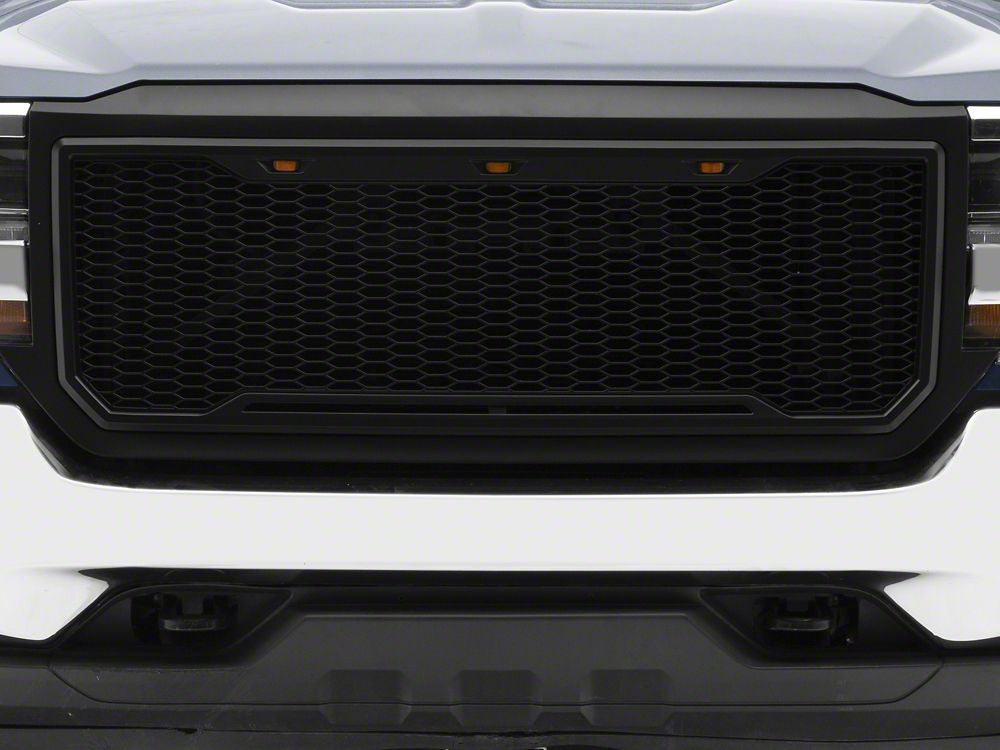 RedRock Baja Upper Replacement Grille with LED Lighting; Matte Black (16-18 Silverado 1500)