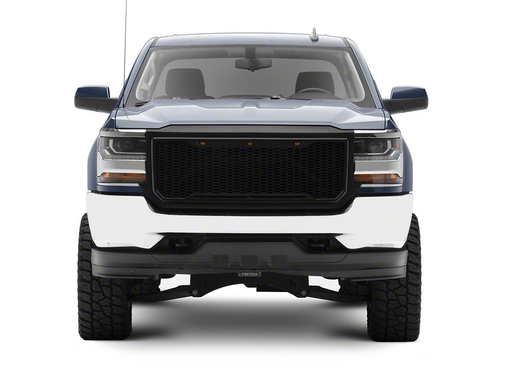 RedRock Baja Upper Replacement Grille with LED Lighting; Matte Black (16-18 Silverado 1500)