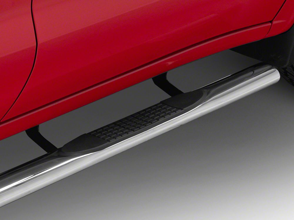 RedRock 4-Inch Oval Straight Side Step Bars; Stainless Steel (19-25 Silverado 1500 Crew Cab)