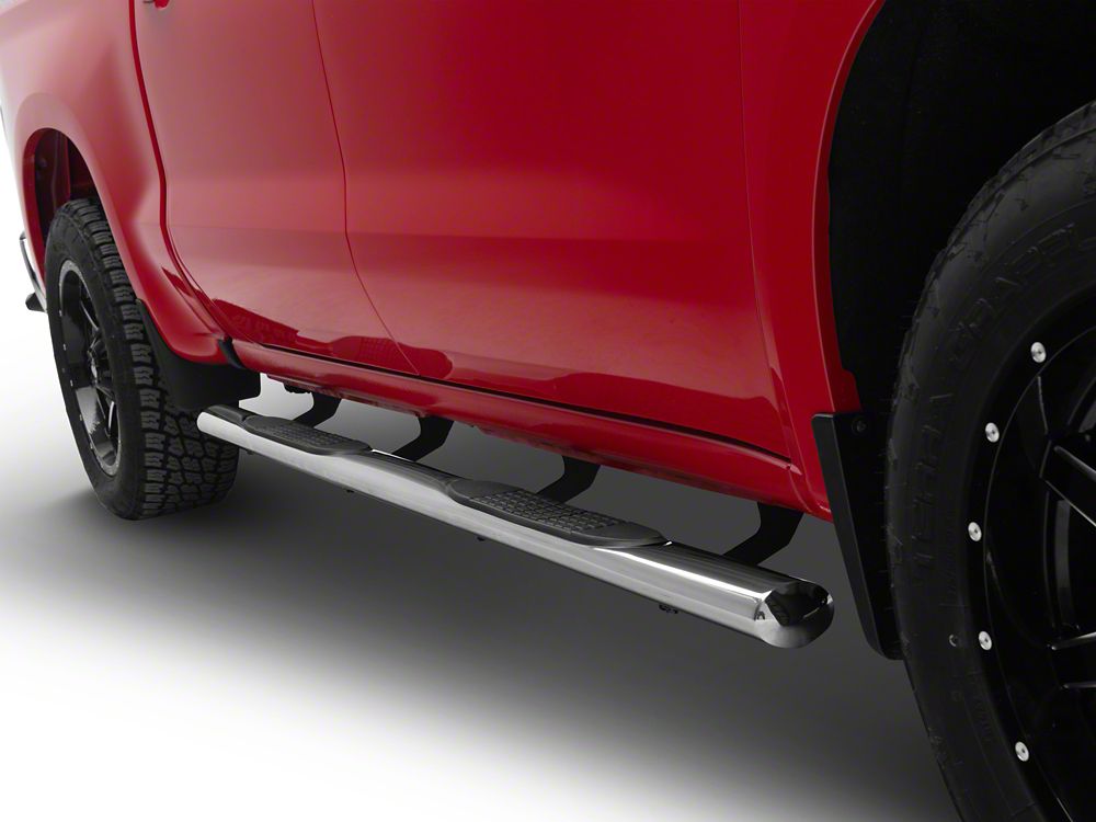RedRock 4-Inch Oval Straight Side Step Bars; Stainless Steel (19-25 Silverado 1500 Crew Cab)