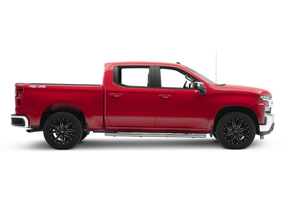 RedRock 4-Inch Oval Straight Side Step Bars; Stainless Steel (19-25 Silverado 1500 Crew Cab)