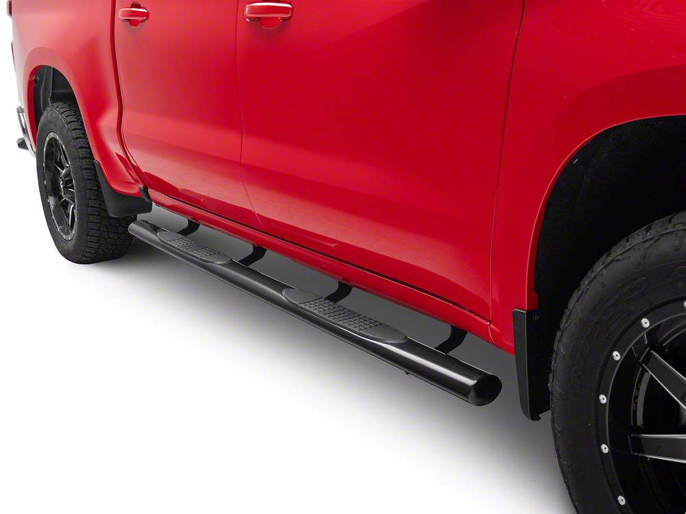 RedRock 4-Inch Oval Straight Side Step Bars; Black (19-25 Silverado 1500 Crew Cab)