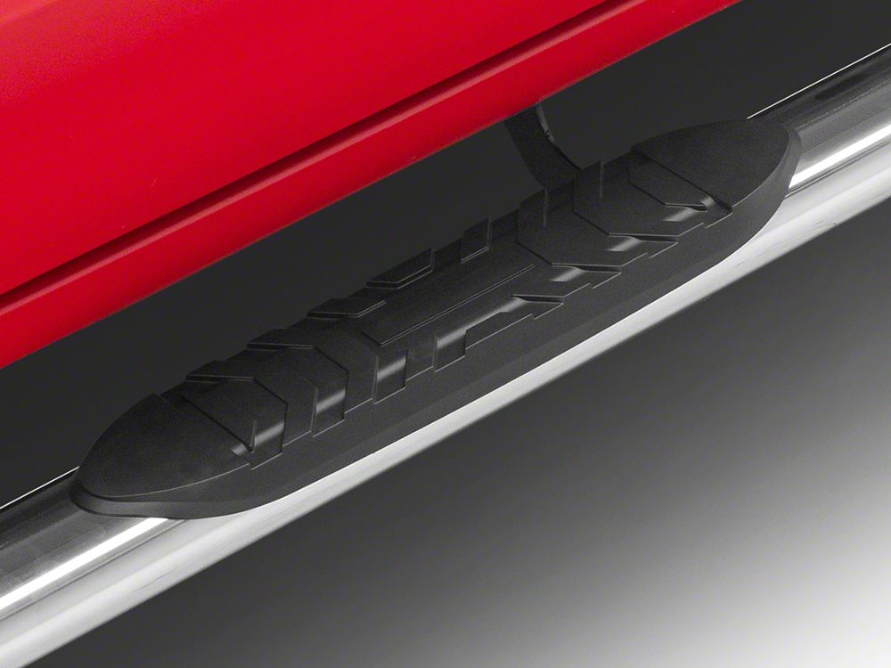 RedRock 5-Inch Oval Bent Wheel to Wheel Side Step Bars; Stainless Steel (19-25 Silverado 1500 Crew Cab w/ 5.80-Foot Short Box)