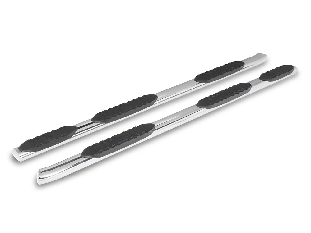 RedRock 5-Inch Oval Bent Wheel to Wheel Side Step Bars; Stainless Steel (19-25 Silverado 1500 Crew Cab w/ 5.80-Foot Short Box)