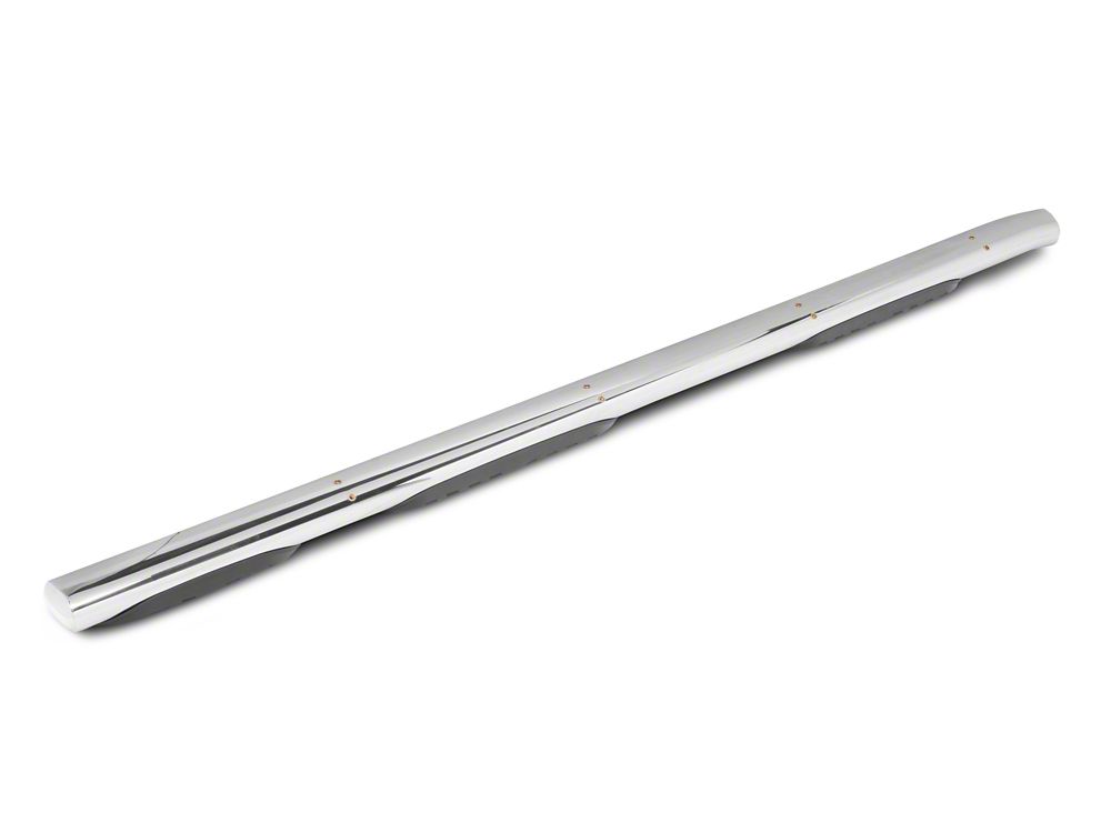 RedRock 5-Inch Oval Bent Wheel to Wheel Side Step Bars; Stainless Steel (19-25 Silverado 1500 Crew Cab w/ 5.80-Foot Short Box)
